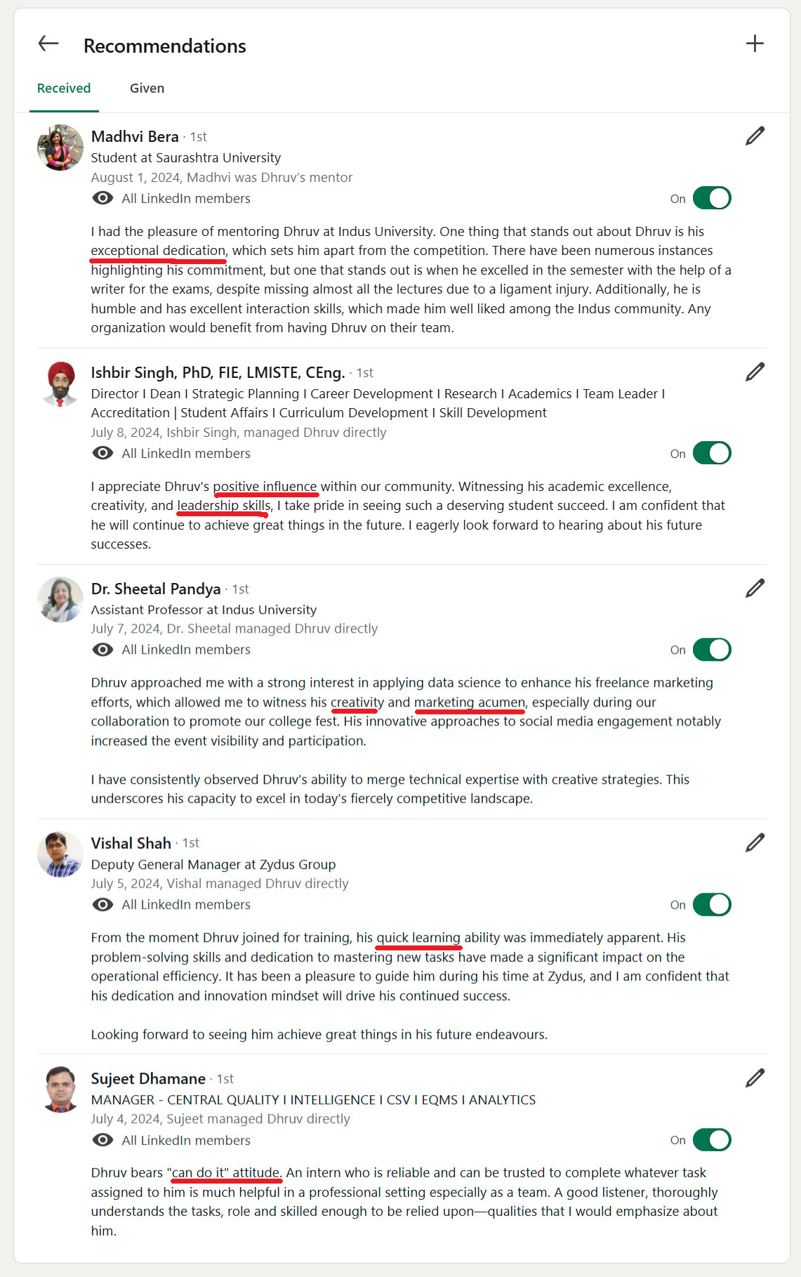 LinkedIn recommendations